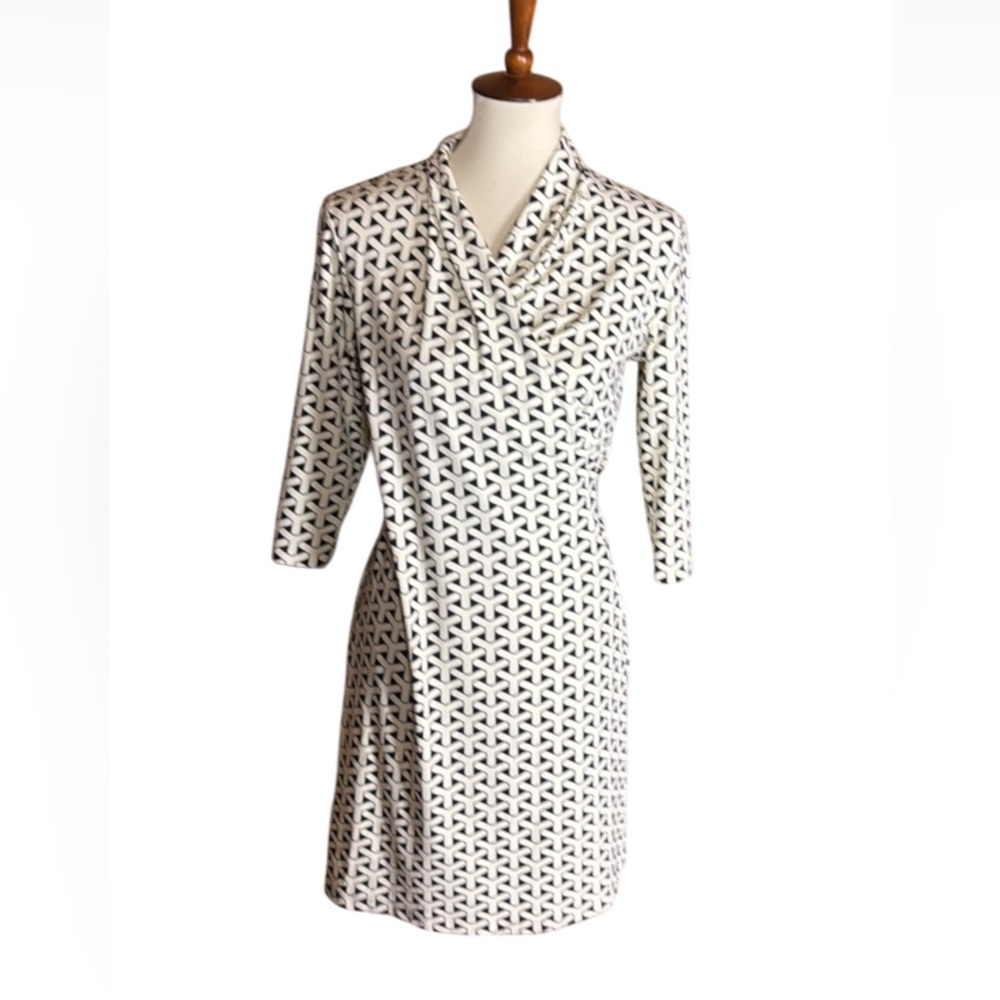 J. McLaughlin Panama faux wrap dress Black and off white geometric print Small